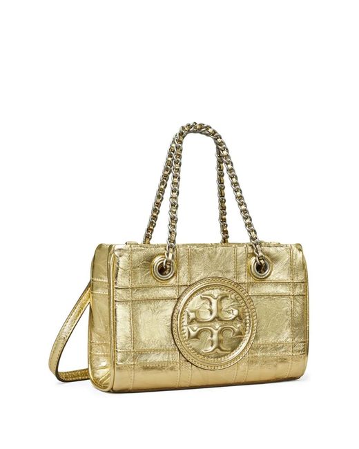 Tory Burch Metallic Mini Fleming Soft Metalling Chain Quilted Tote Bag