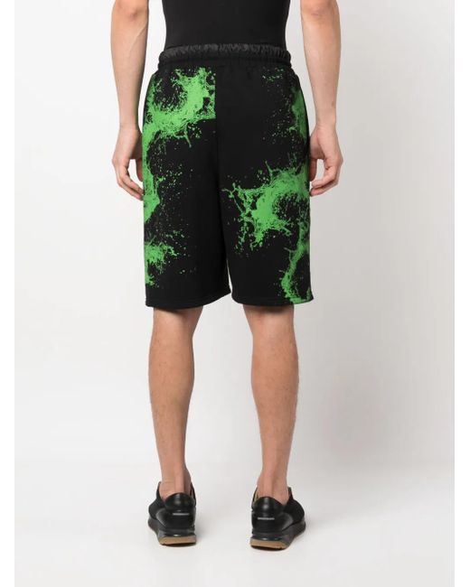 Philipp Plein Green Splash Extreme Track Shorts for men