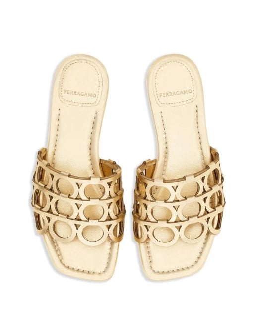 Ferragamo Metallic Pantoletten Mit Gancini-Detail