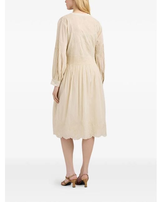 Momoní White Embroidered Micro-Pleated Midi Dress