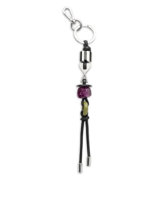 AMI White Leather And Metal Ami De Coeur Pearls Keyring