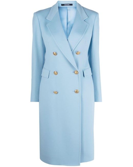 Tagliatore Blue Double-breasted Virgin Wool-blend Coat