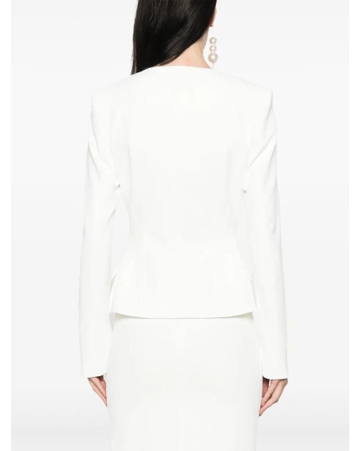 Nissa White Floral-Buttons Blazer
