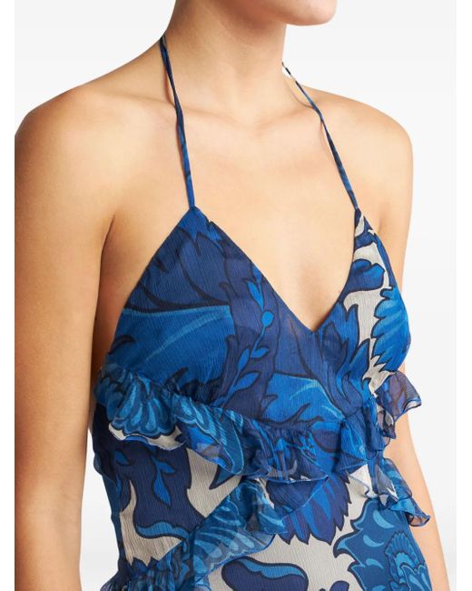 Etro Blue Ruffled-Detailing Dress