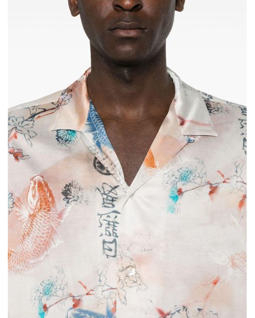 Laneus White Koi-fish-print Shirt for men