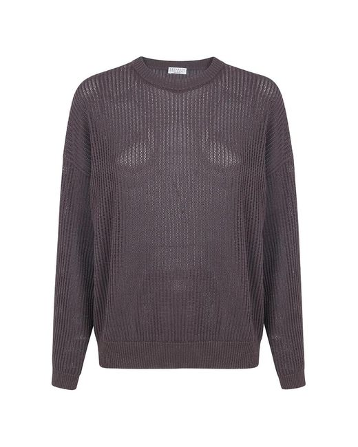 Brunello Cucinelli Purple Open-Knit Sweater
