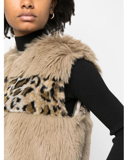 Twinset Natural Animal-Print Faux-Fur Gilet
