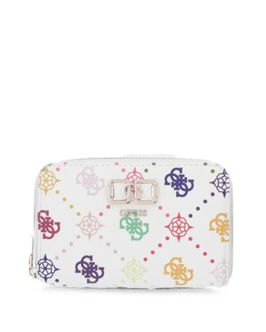 Guess White Portefeuille Emelie À Imprimé 4G