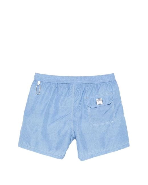 Fedeli Blue Drawstring Beach Shorts for men