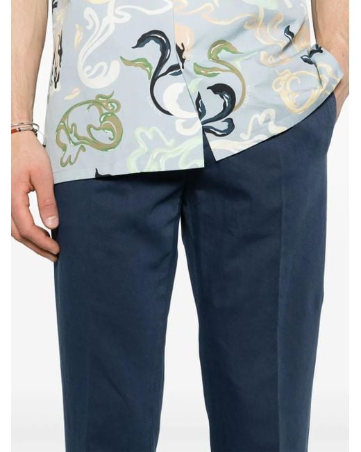 Incotex Blue Pleat-Detail Cropped Trousers for men