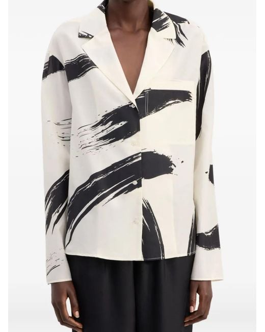 Loulou de Saison White Sana Cuban Collar Print Shirt