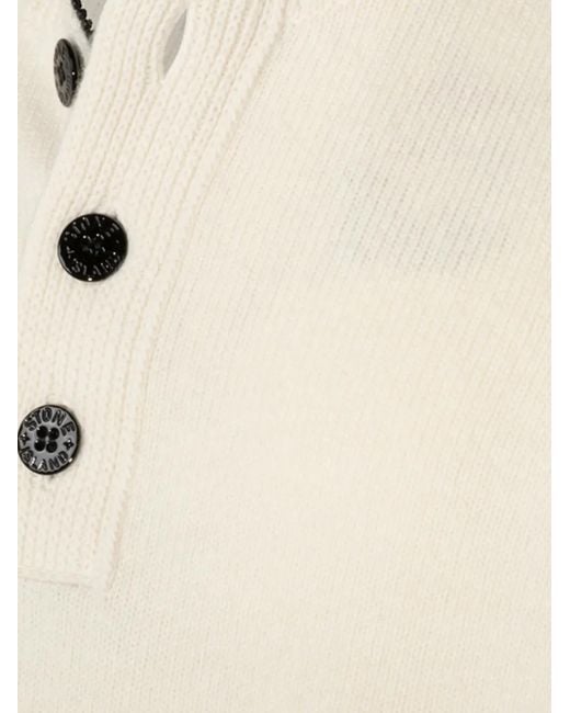 Stone Island White Lambswool Regular-Fit Half-Zip Jumper With Button Placket for men