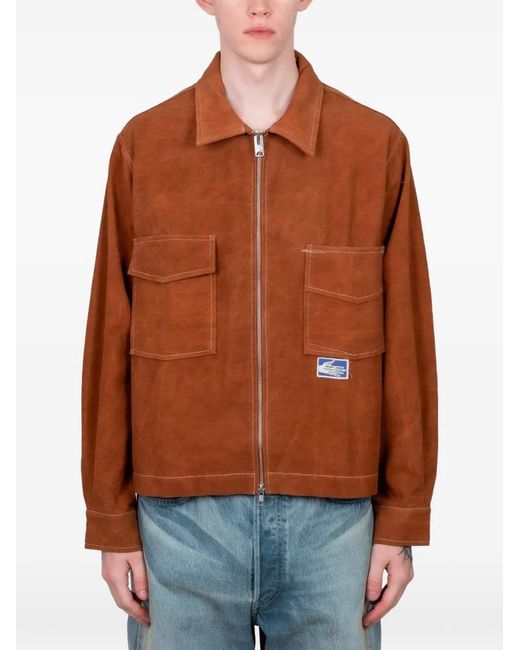 STORY mfg. Brown 555 Pockets Zip-Up Jacket for men