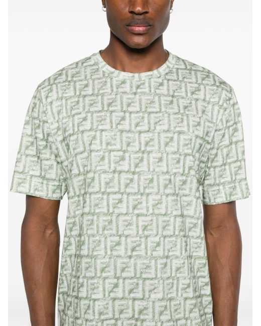 Fendi Katoenen T-shirt Met Ff-patroon in het Green voor heren
