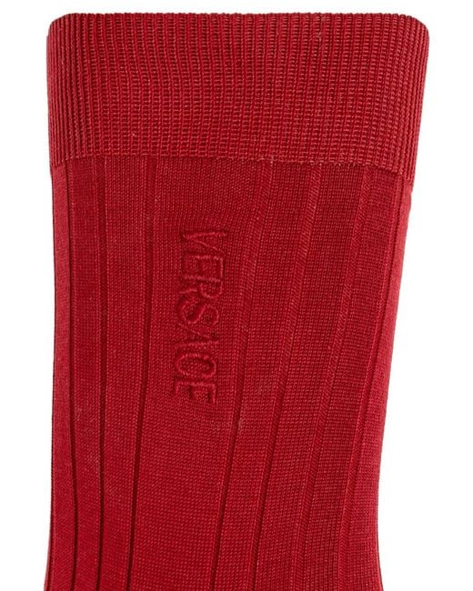 Versace Embroidered Ribbed Cotton Socks for men