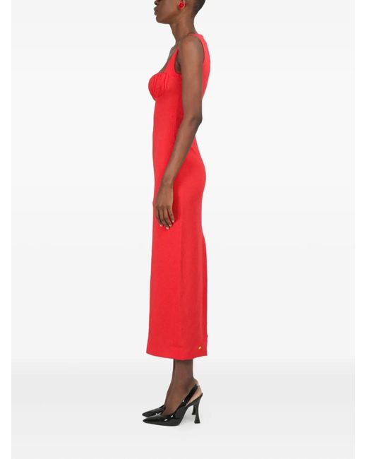 ROWEN ROSE Gathered-Detail Sleeveless Midi Dress