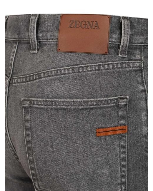 Zegna Gray Belt-Loop Pocket Jeans for men