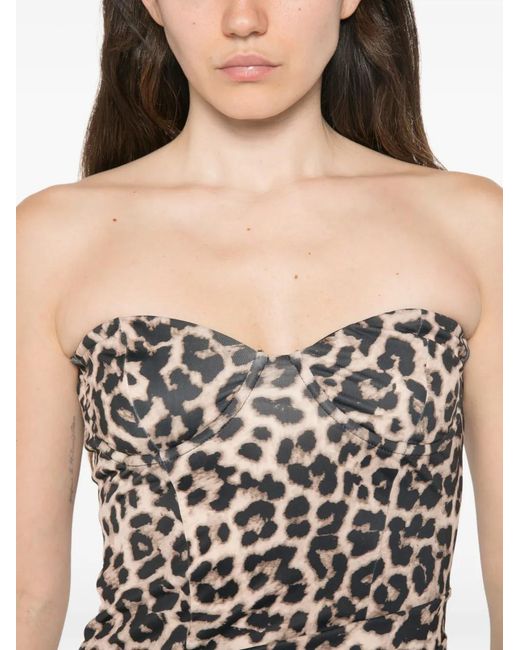 Twentyfourhaitch White Leopard-Print Strapless Midi Dress