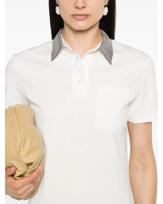 Brunello Cucinelli White Monili-Embellished Polo Dress