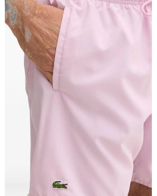 Lacoste Pink Logo-Patch Swim Shorts for men