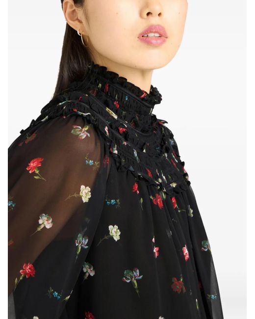 Blusa fruncida con estampado floral Cinq À Sept de color Black