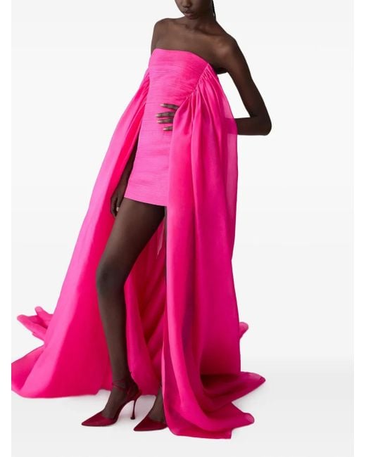 Carolina Herrera Pink Organza-Train Mini Dress