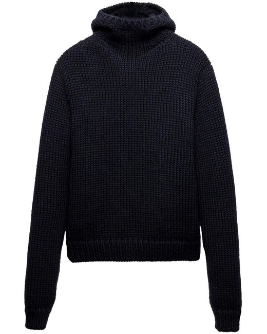 Prada Blue Hooded Wool Jumper for men