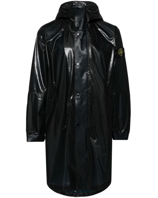 Stone Island Black Metallic Run Hooded Raincoat for men