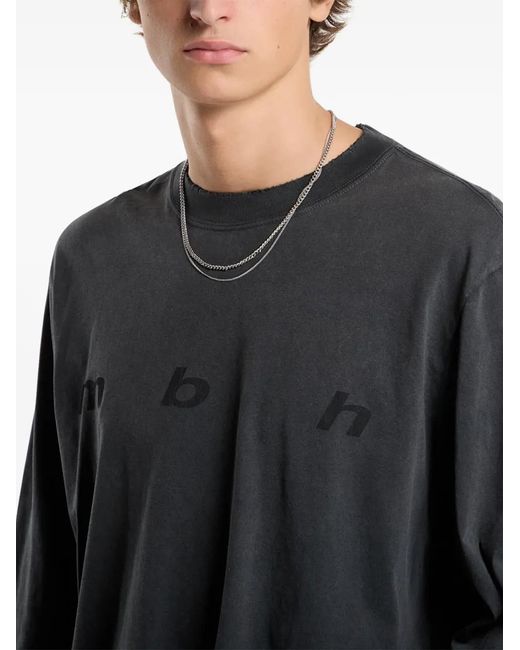 M I S B H V Gray Logo-Print Long-Sleeved T-Shirt