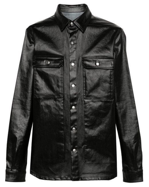 Rick Owens Black Coated Denim Shirt Jacket for men