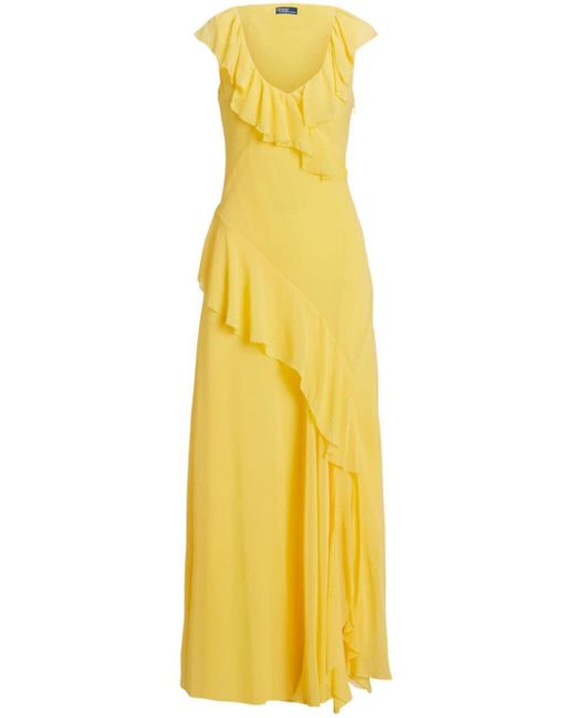 Polo Ralph Lauren Yellow Ruffle-detailing Chiffon Maxi Dress