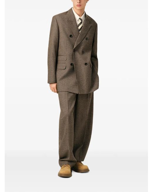 AMI Brown Double-Breasted Houndstooth Wool Blazer for men