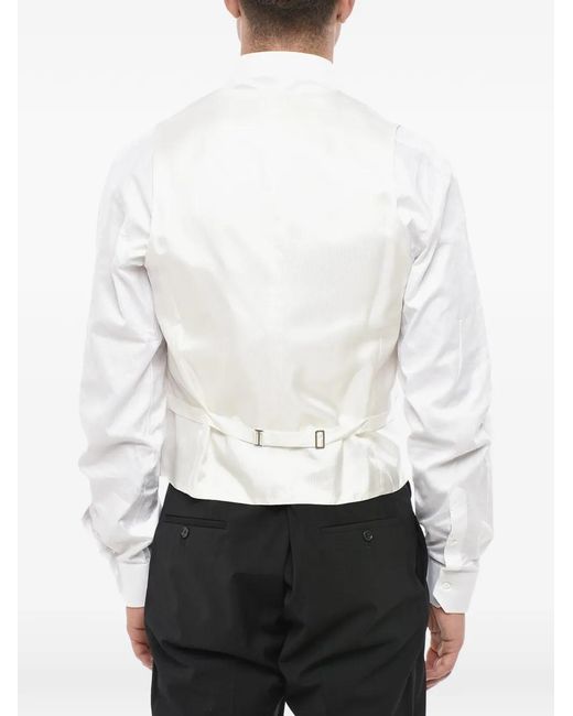Corneliani White Embroidered Double-Breasted Waistcoat for men