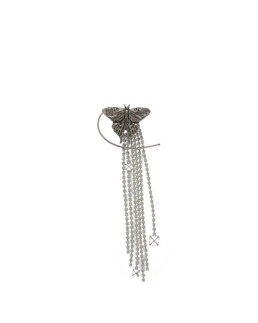 Off-White c/o Virgil Abloh White Single Butterfly-Shaped Earring With Rhinestones