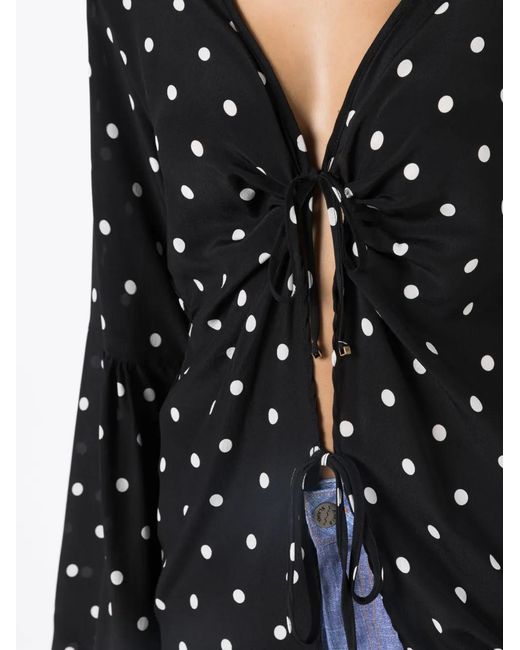 Amir Slama Black Polka-Dot Pattern Silk Blouse