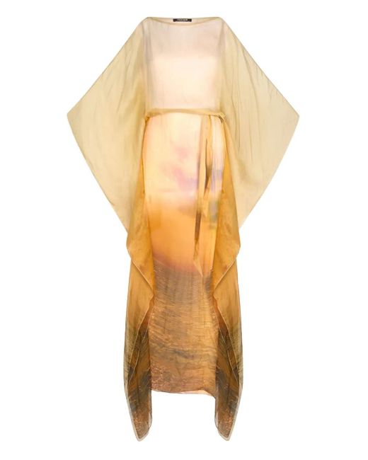 Roberto Cavalli Yellow Printed Kaftan Dress