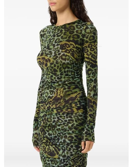 Blumarine Green Long-Sleeve Ruched Maxi Dress