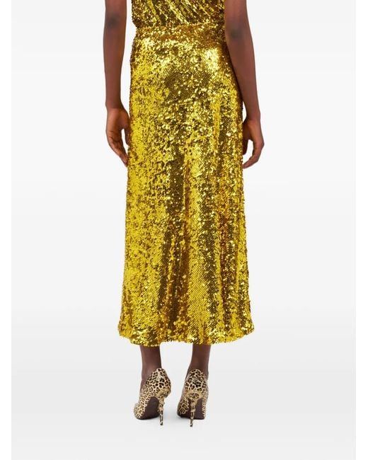 Roberto Cavalli Yellow Sequin-Embellishment Midi Skirt