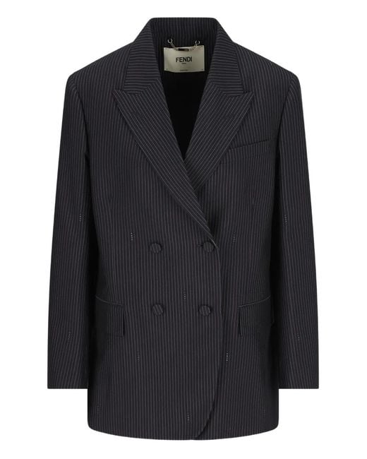 Fendi Black Pinstriped Double-Breasted Blazer