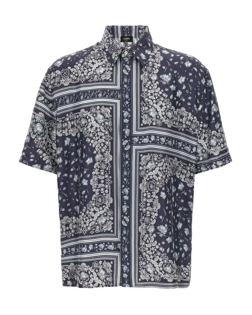 Camisa con motivo de cachemira Fendi de hombre de color Blue