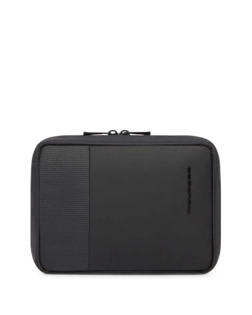 Piquadro Black Logo-Print Clutch Bag for men