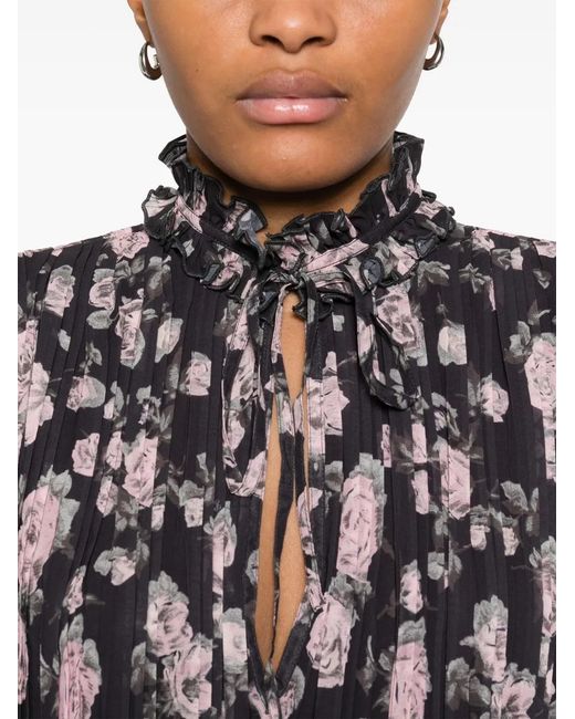 Ganni White Flora-Printed Georgette Dress