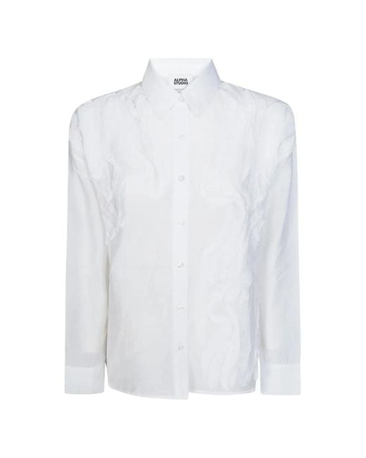 Alpha Studio White Voile Ruffled Shirt