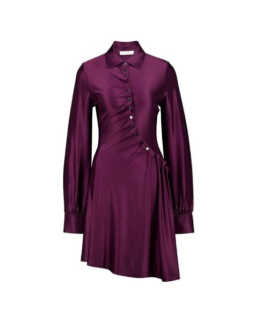 Rabanne Purple Long-Sleeves Asymmetric Mini Dress