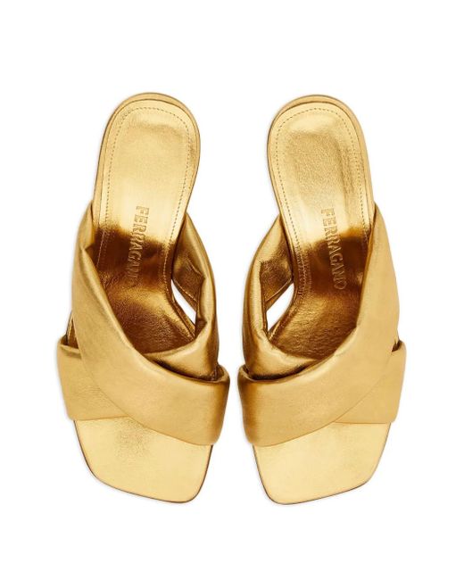 Ferragamo Metallic Gancini-Heel Padded Sandals