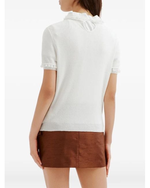 ShuShu/Tong White Ruffle-Trim Logo-Embroidered T-Shirt