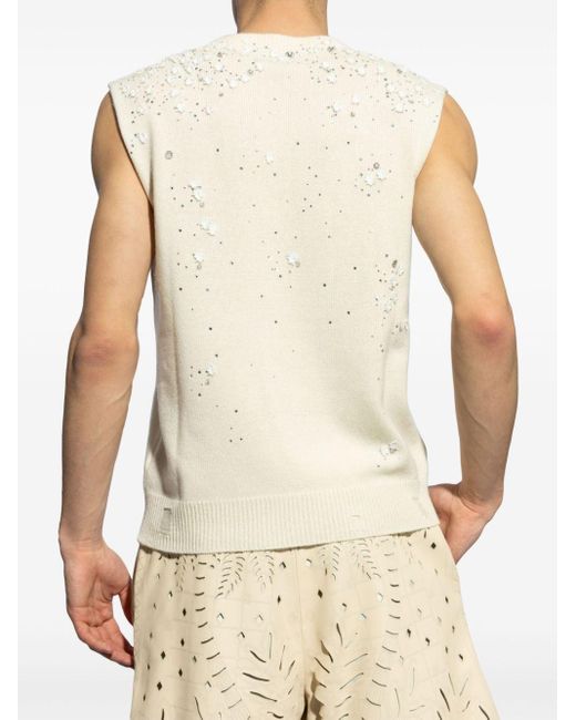 Amiri Natural Embroidered Cashmere Vest for men