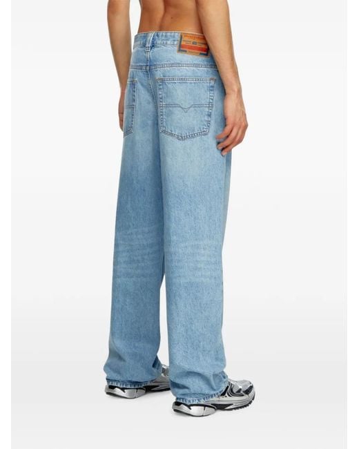 DIESEL Blue Straight-Leg Light Denim Pants With Five-Pocket Design for men