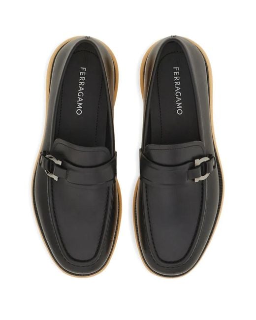 Ferragamo Black Gancini-Plaque Loafers for men