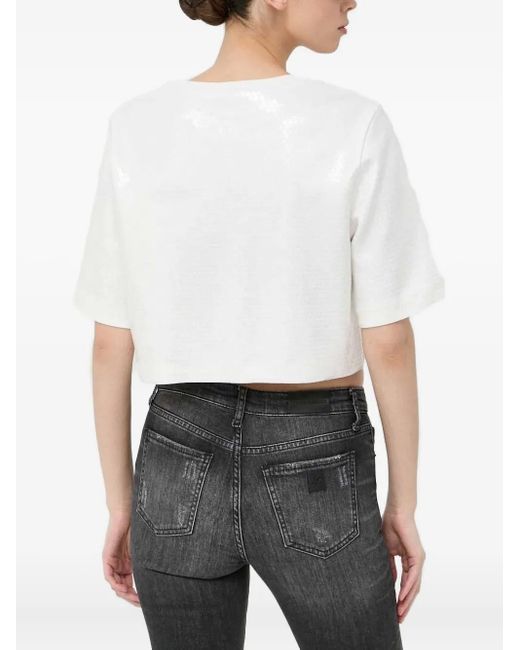 Miss Sixty White Sequin-Embellished Cropped Top